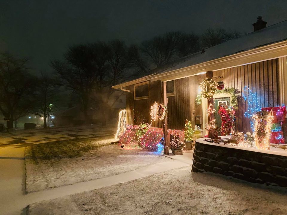 Christmas lights and snowfall in Mount Pleasant